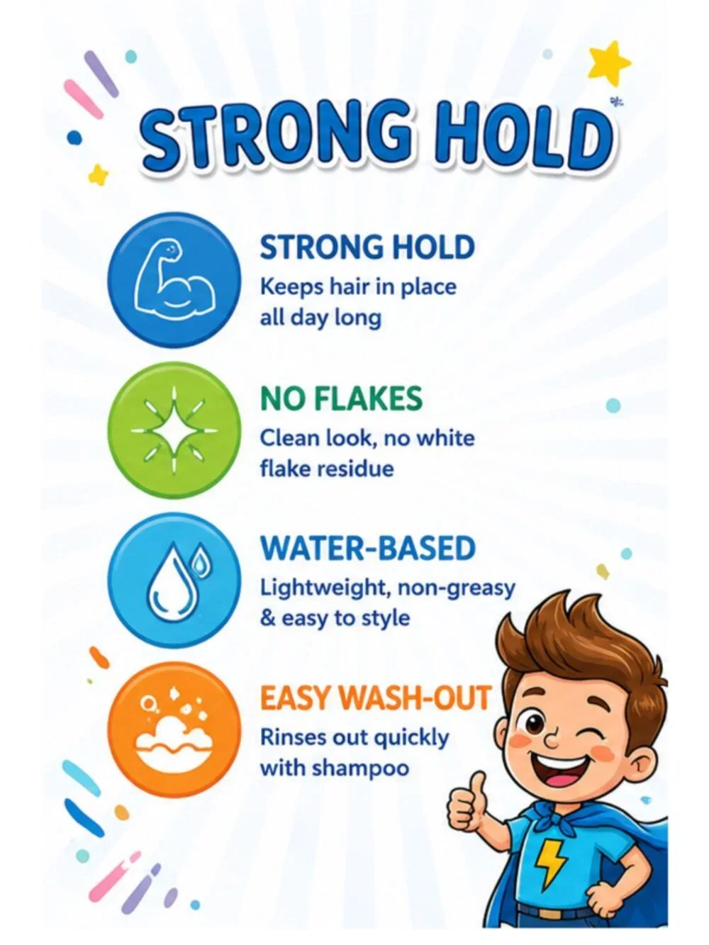 Higgy’s Kids Hair Gel Strong Hold 6oz – Water-Based Hair Styling Gel for Boys